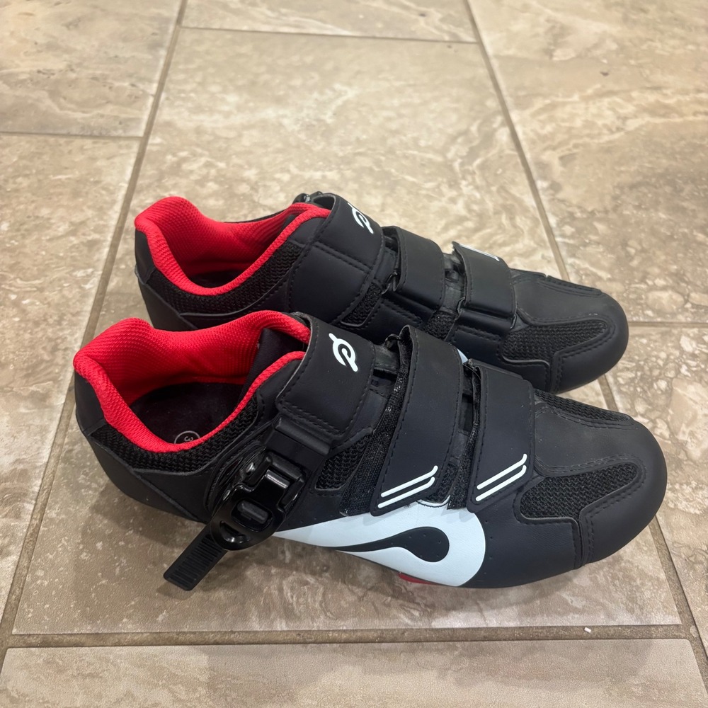 Peloton Cycling Shoes Black Red White PL-SH-02 with Delta Cleats Size 39